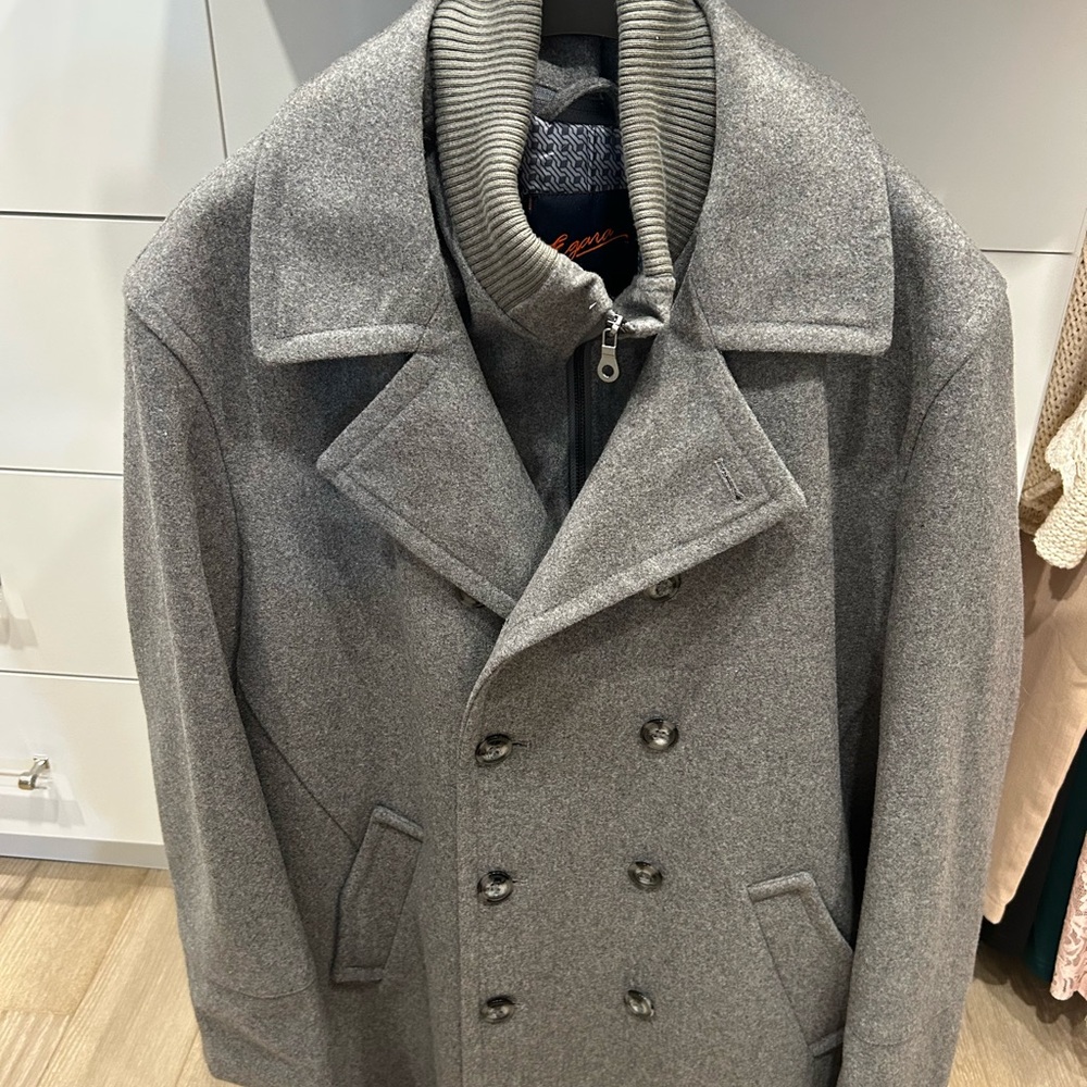 Egara Gray Pea Coat Double-Breasted Wool